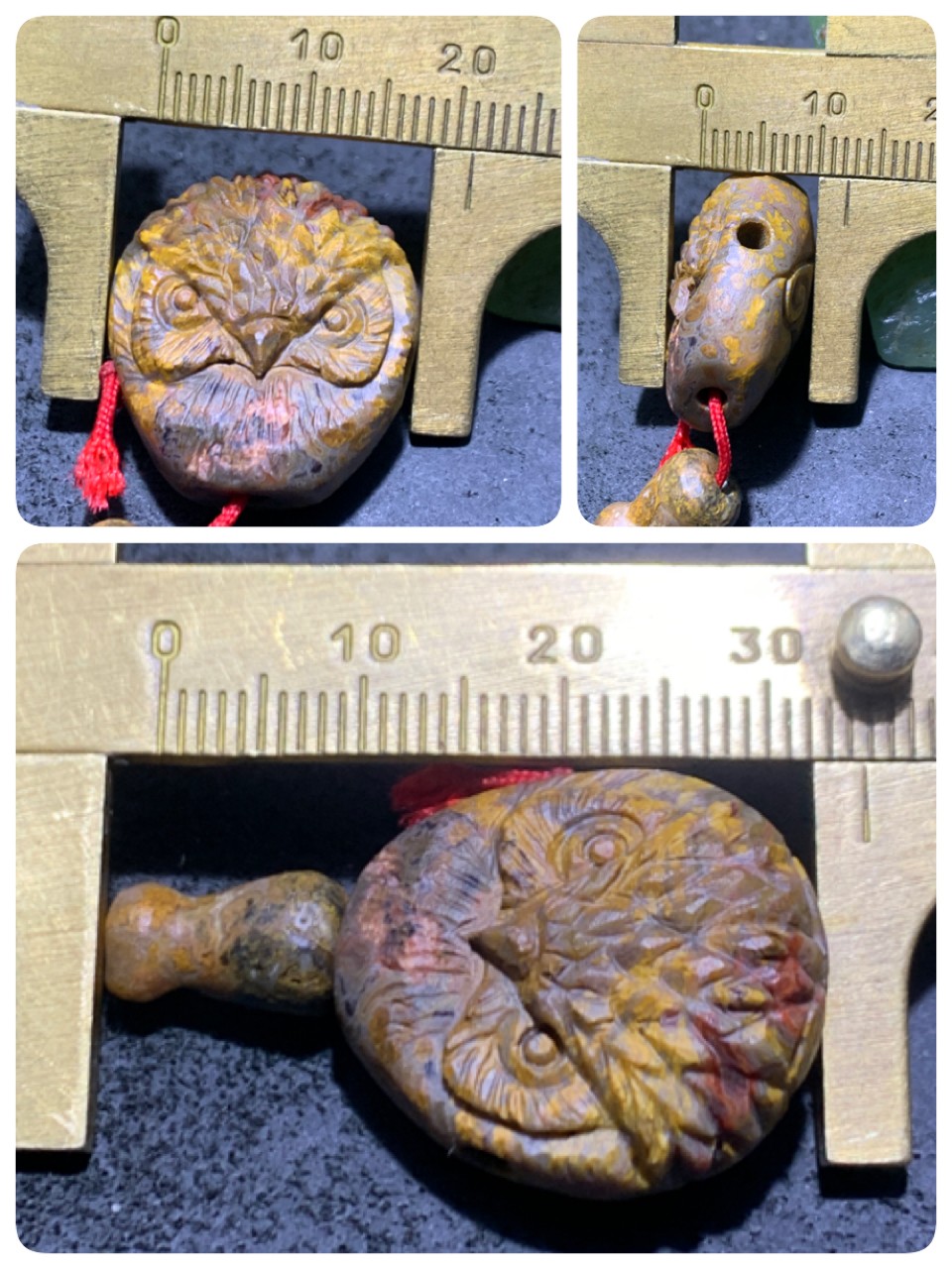 精美亚光草花纹战国红玛瑙手工俏色巧雕刻猫头鹰佛头三通一套！