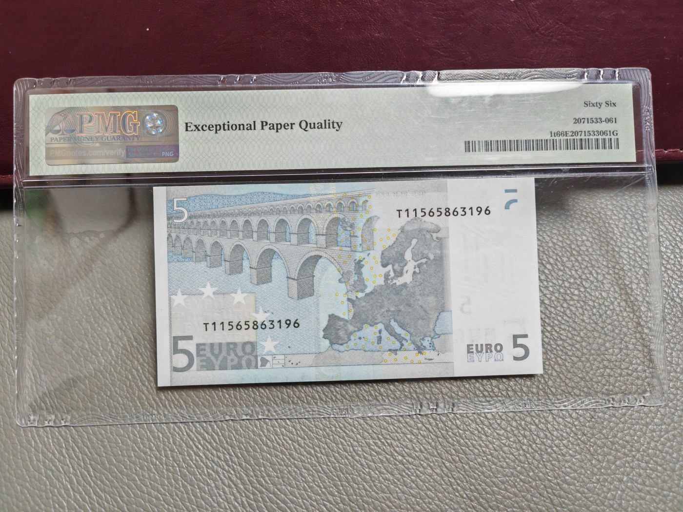 欧盟纸币Euro T冠爱尔兰版一签5欧元纸币PMG66分