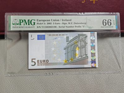 欧盟纸币 T冠爱尔兰版一签5欧元纸币PMG66分 - 欧盟纸币 T冠爱尔兰版一签5欧元纸币PMG66分