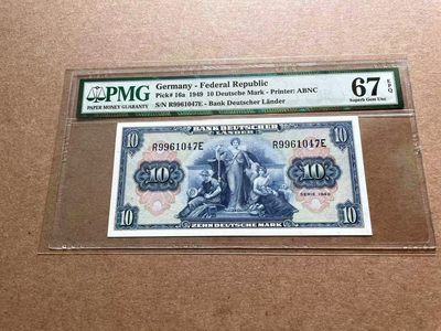 【Blue Auction】✨世界纸币精拍第413期【精】 德国 1949年10马克 ABNC出品 PMG67EPQ 雕刻精美