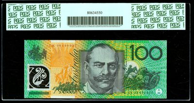【Blue Auction】✨世界纸币精拍第413期【精】 【初版 R616】澳大利亚 1996年100元 PCGS30绿标 