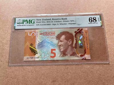 【Blue Auction】✨世界纸币精拍第413期【精】  【获奖钞】新西兰 2015-16年 5元 PMG68EPQ 高分