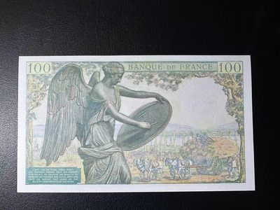 【Blue Auction】✨世界纸币精拍第413期【精】 【倒置号】法国 1944年100法郎 笛卡尔 UNC- 轻微荧光