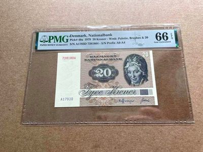 【Blue Auction】✨世界纸币精拍第413期【精】 【首年】丹麦 1979年20克朗 PMG66EPQ 