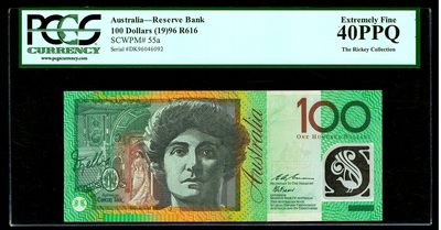 【Blue Auction】✨世界纸币精拍第413期【精】 【初版 R616】澳大利亚 1996年100元 PCGS40EPQ绿标