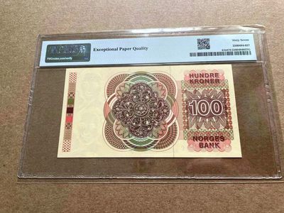 【Blue Auction】✨世界纸币精拍第413期【精】 【A冠无47】挪威 1979年100克朗 PMG67EPQ 高分