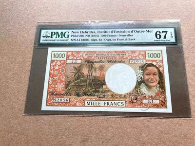 【Blue Auction】✨世界纸币精拍第413期【精】 【无47】新赫布里底 1975年1000法郎 PMG67EPQ 