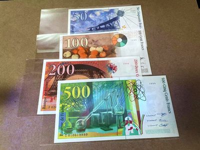 【Blue Auction】✨世界纸币精拍第413期【精】 【一组4张 包含倒置号】法国 末版50-500法郎 全新UNC