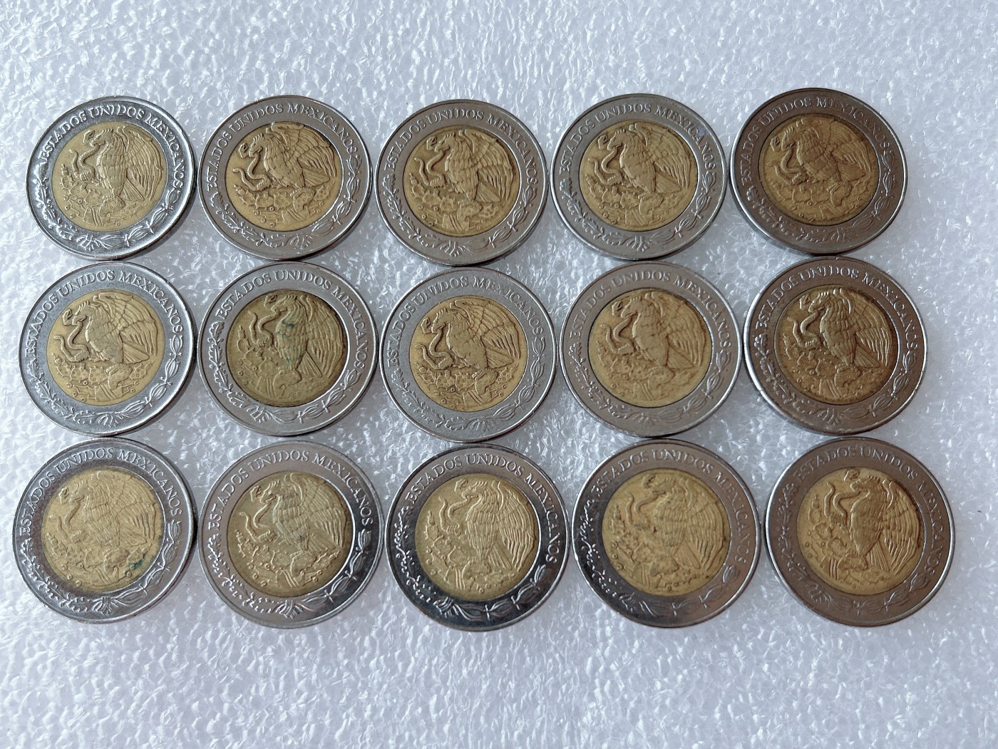 全场一元起拍 世界散币、银币专场 第52期 墨西哥2比索 鹰叼蛇 双色币双金属硬币 15枚