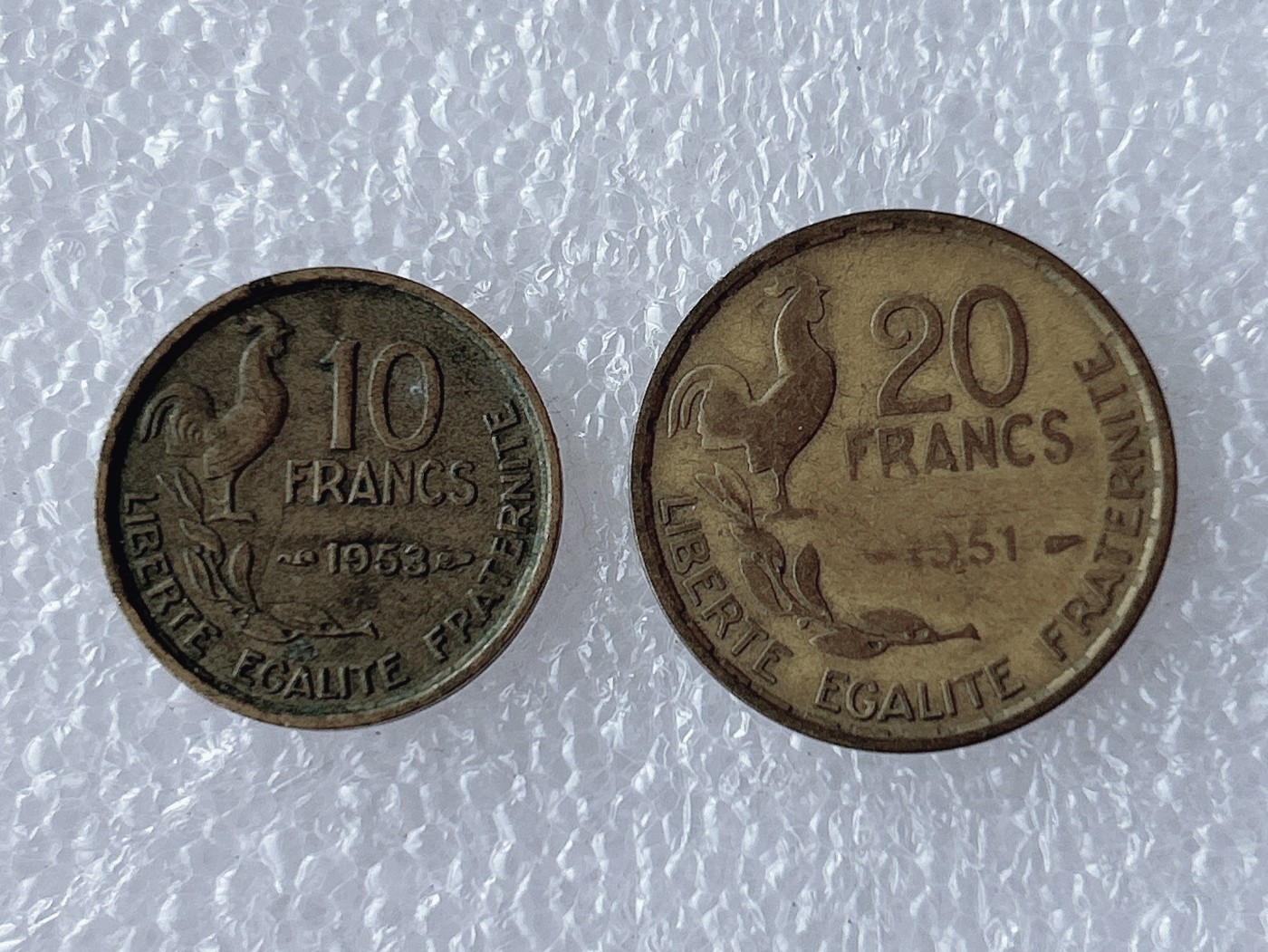 全场一元起拍 世界散币、银币专场 第52期 法国50年代高卢鸡硬币2枚