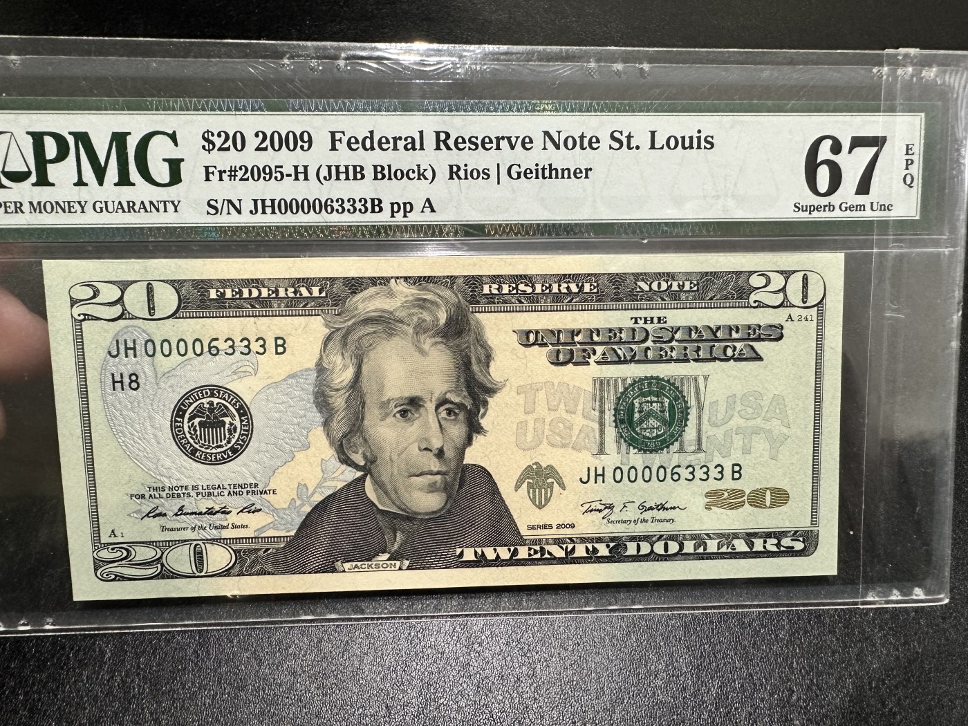 《外钞收藏家》第三百二十七期（连拍第四场） 2009年美国20美元 PMG67 豹子号333 靓号