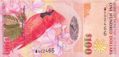 小福收藏拍卖第148期 裸钞场 本期有有多张豹子号靓号 马尔代夫2015年A冠全同重叠号大全套 百慕大100元洋葱冠千位号 越南100盾草纸票 马里60年100法郎  黎巴嫩建军纪念钞样钞百位小号  塔吉克斯坦 突尼斯 泰国 丹麦等多国精美纸币 - 百慕大 2009年 100元 洋葱冠 千位号 双尾66 unc