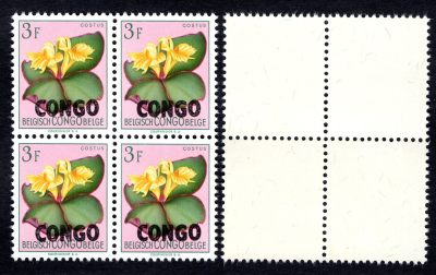 洪涛臻品批发群 精选邮票限时拍卖第五百九十八期  - 刚果民主共和国1960年第一套邮票 花卉3F高值四方联 原胶润亮全品