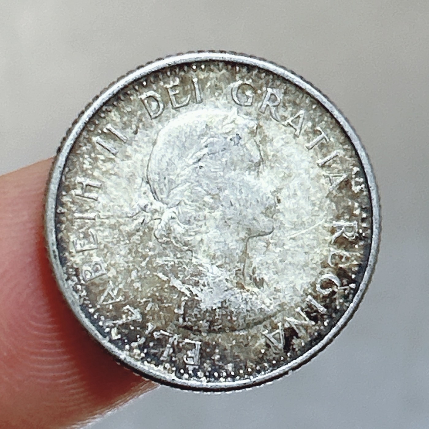 全场一元起拍 世界散币、银币专场 第52期 1963年加拿大联邦伊丽莎白二世少女版10分小银币 2.3g