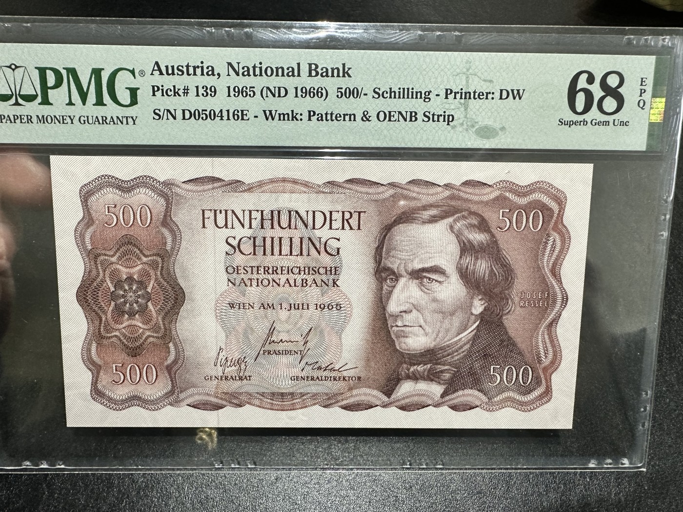 《外钞收藏家》第三百二十七期（连拍第四场） 1965年奥地利500先令 PMG68