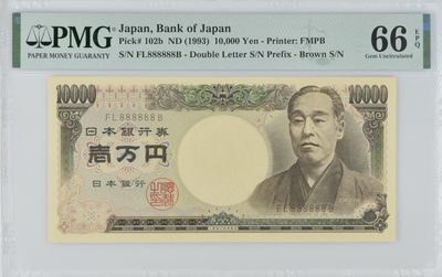 收藏联盟Quantum Auction 第316期拍卖  - 日本ND (1993)年10000日元 PMG66 全同号8 福泽谕吉