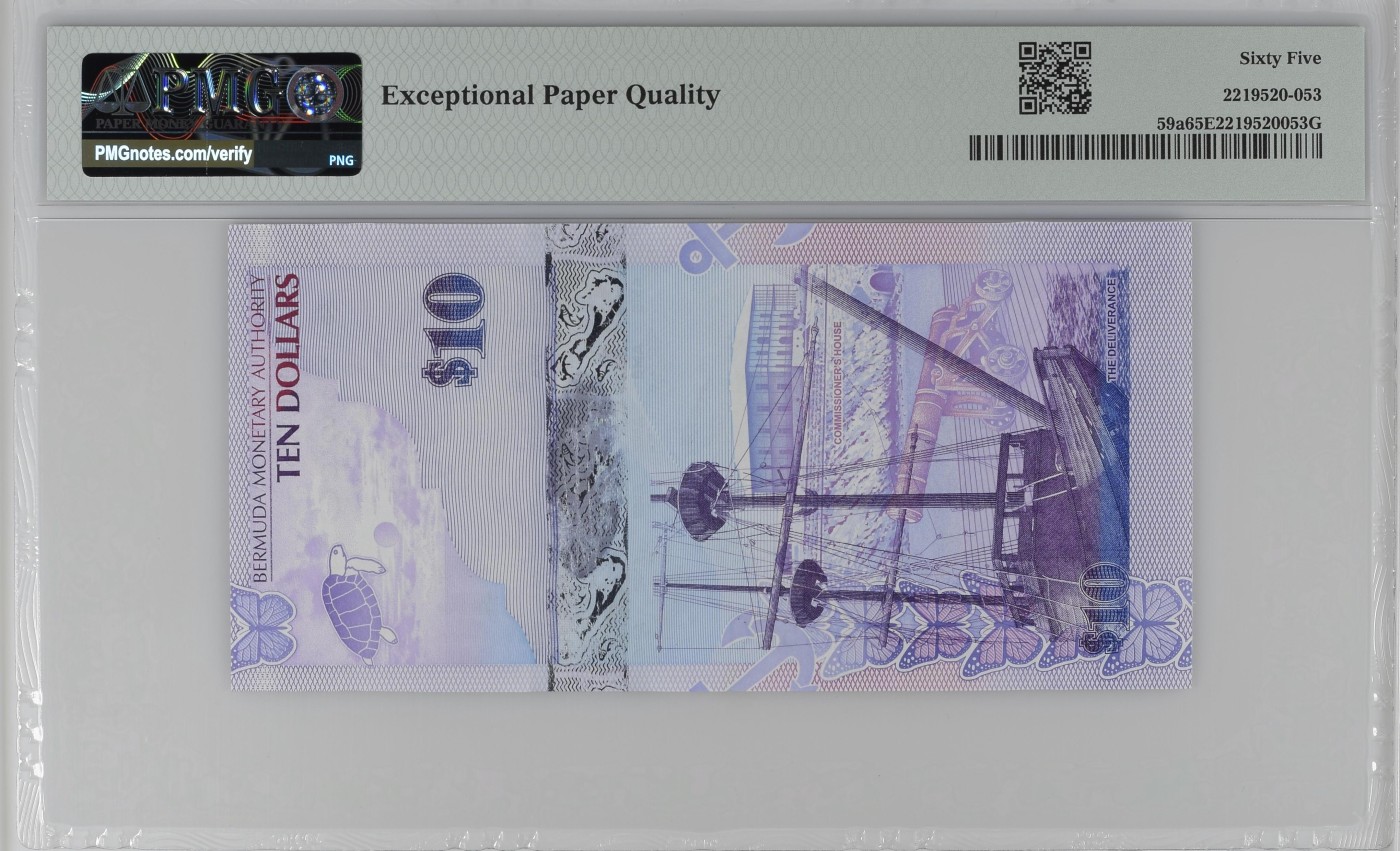 收藏联盟Quantum Auction 第316期拍卖  百慕大2009年10元首发洋葱冠 PMG65 号码无47 解救号帆船和海事博物馆