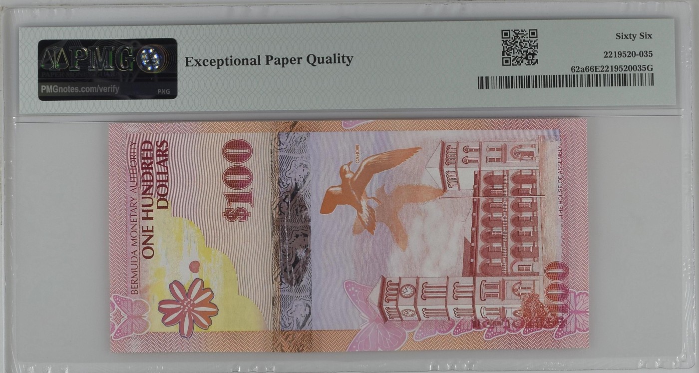 收藏联盟Quantum Auction 第316期拍卖  百慕大2009年100元首发洋葱冠 PMG66 北美红雀 千位号 号码无47