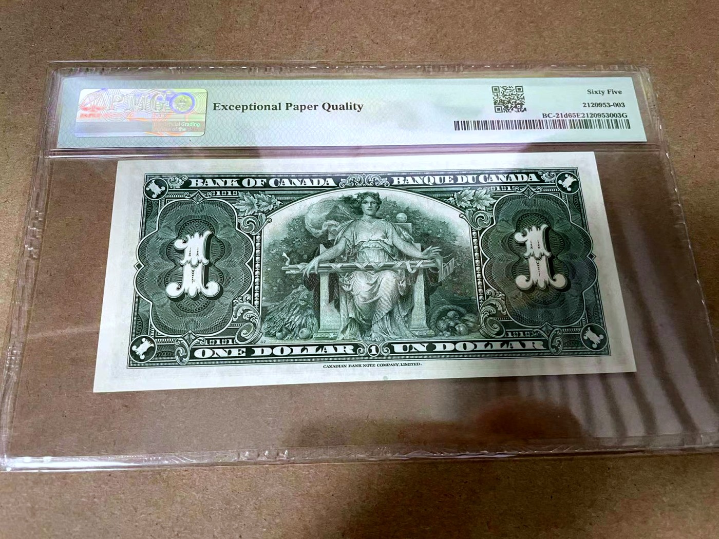 【Blue Auction】✨世界纸币精拍第414期【精】 【与上一张连号】加拿大 1937年1元 乔治六世 丰收女神 PMG65EPQ 绝品