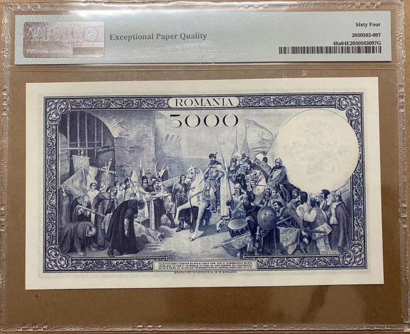 【Blue Auction】✨世界纸币精拍第414期【精】 【升值品种】罗马尼亚 1940年5000雷 BWC出品 大场景雕刻非常漂亮 正面 国王Carol II 背面Michael the Brave 进入卡尔斯堡要塞 PMG64EPQ