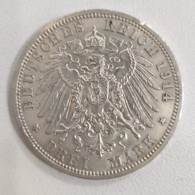 康怡轩【老银币专场】第17期 - 1914年德国威廉二世3马克银币 33毫米