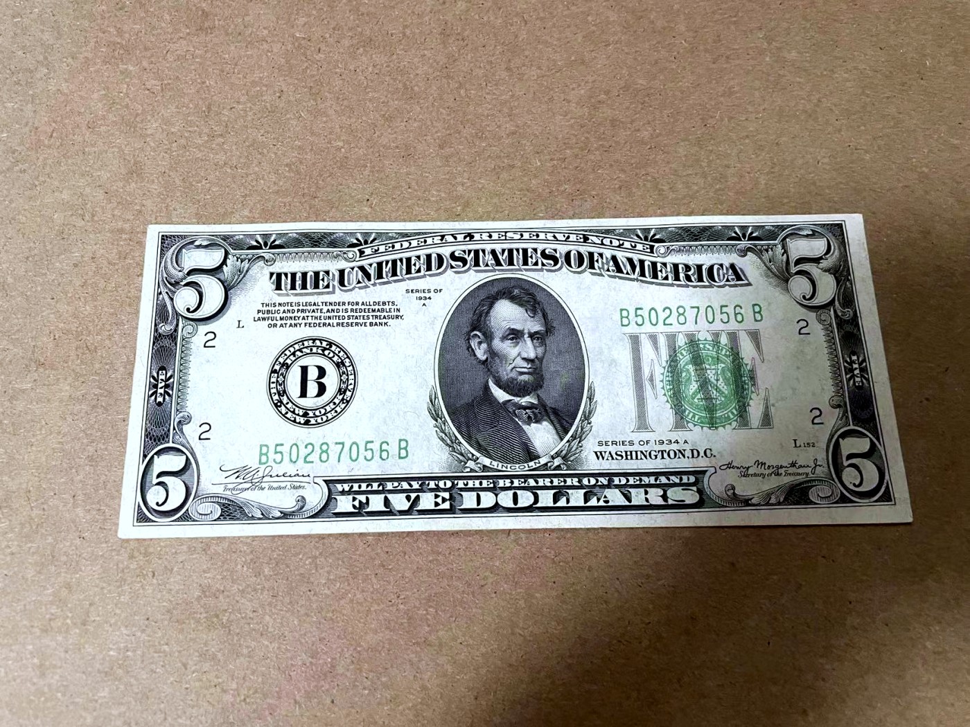 【Blue Auction】✨世界纸币精拍第414期【精】 美国 1934年5美金 UNC （角有点圆）