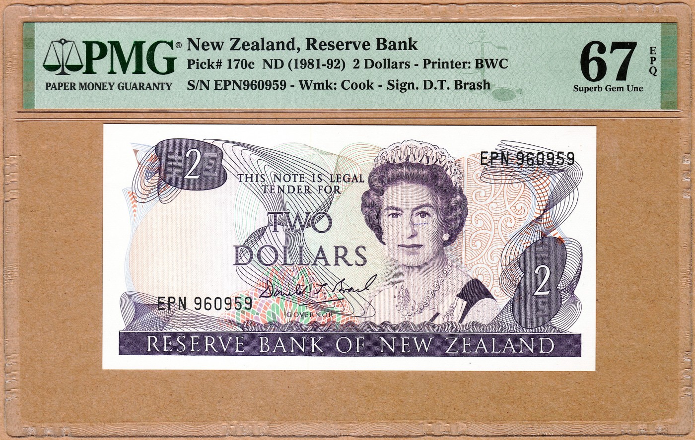 【Blue Auction】✨世界纸币精拍第414期【精】 【无47】新西兰 花冠女王1981-92年2元 PMG67EPQ