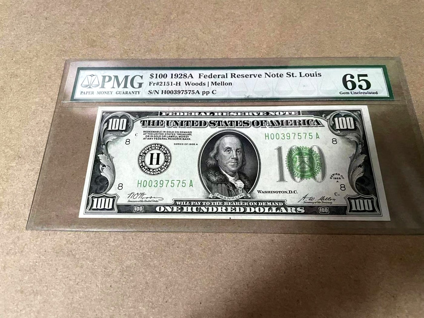 【Blue Auction】✨世界纸币精拍第414期【精】 【亚军分 少见8区圣路易斯版】美国 早期 1928年100美金 PMG65EPQ 第一代老壳子 绝品 升值品种 目录价高于常见版本