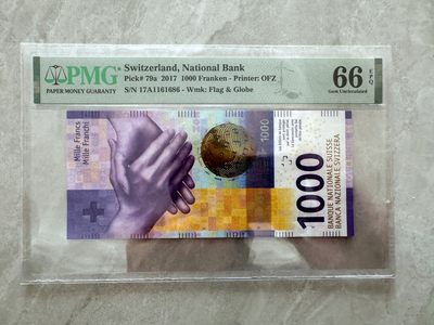 【Blue Auction】✨世界纸币精拍第414期【精】 - 【A冠倒置号】瑞士 2017年1000法郎 PMG66EPQ 