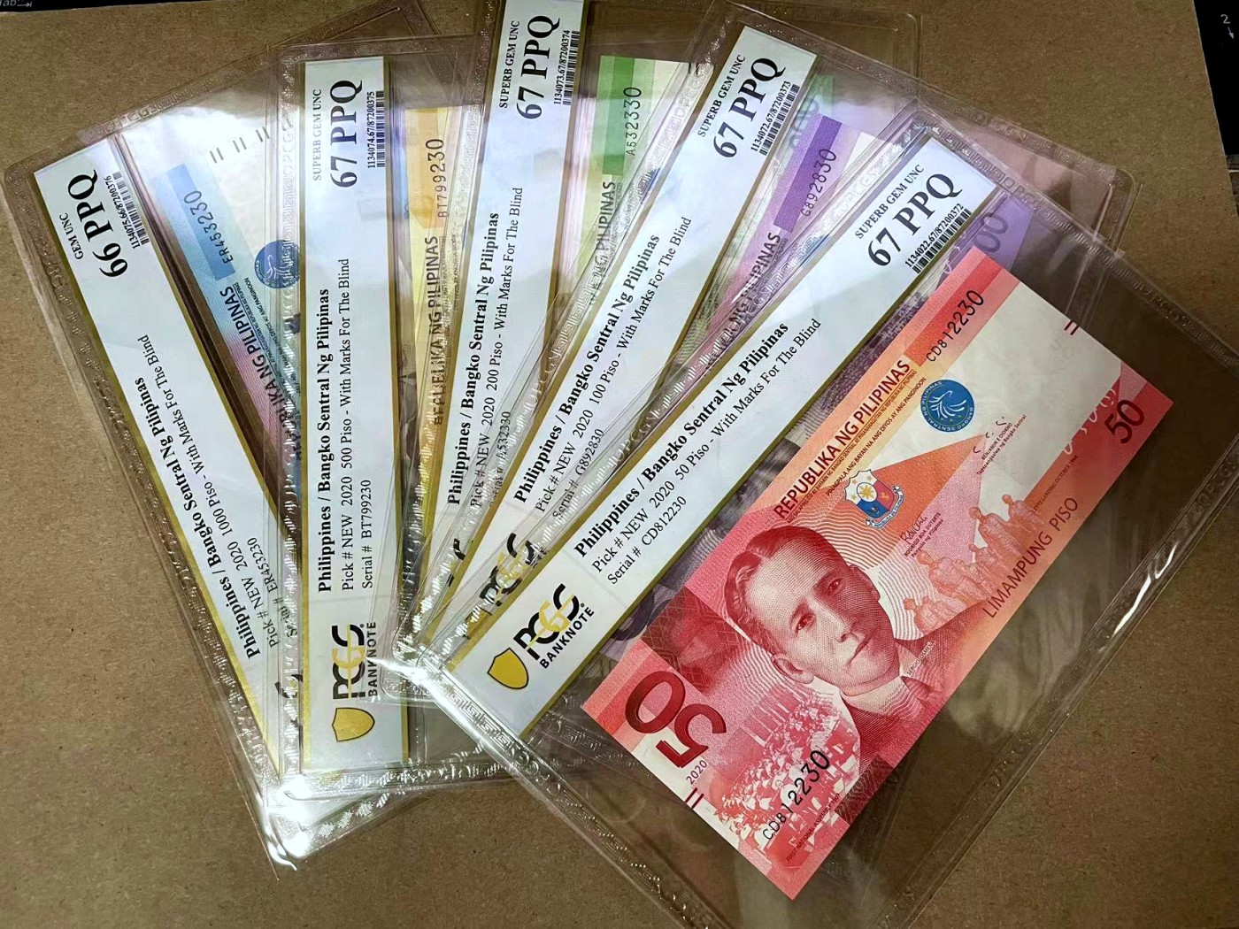 【Blue Auction】✨世界纸币精拍第414期【精】 【一组5张】菲律宾 2020年50-1000比索 PCGS67EPQ-66EPQ 