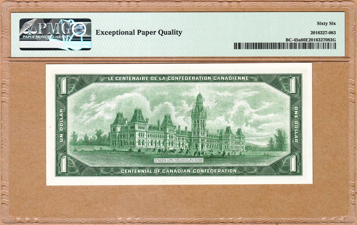 【Blue Auction】✨世界纸币精拍第414期【精】 加拿大 建国100周年纪念钞 1967年1元 PMG66EPQ 