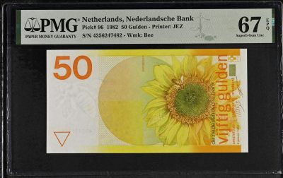 🌗乐淘淘世界纸币收藏拍卖 第37期🌓 - 【4356247482】荷兰1982年纸币 50盾 经典向日葵 PMG67EPQ