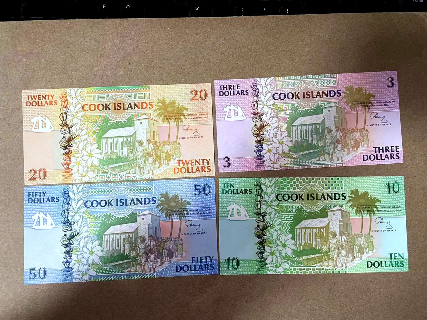 【Blue Auction】✨世界纸币精拍第414期【精】 【一组4张 AAA冠21小号全同】库克群岛 3-20元 设计精美 难得小号 全新UNC