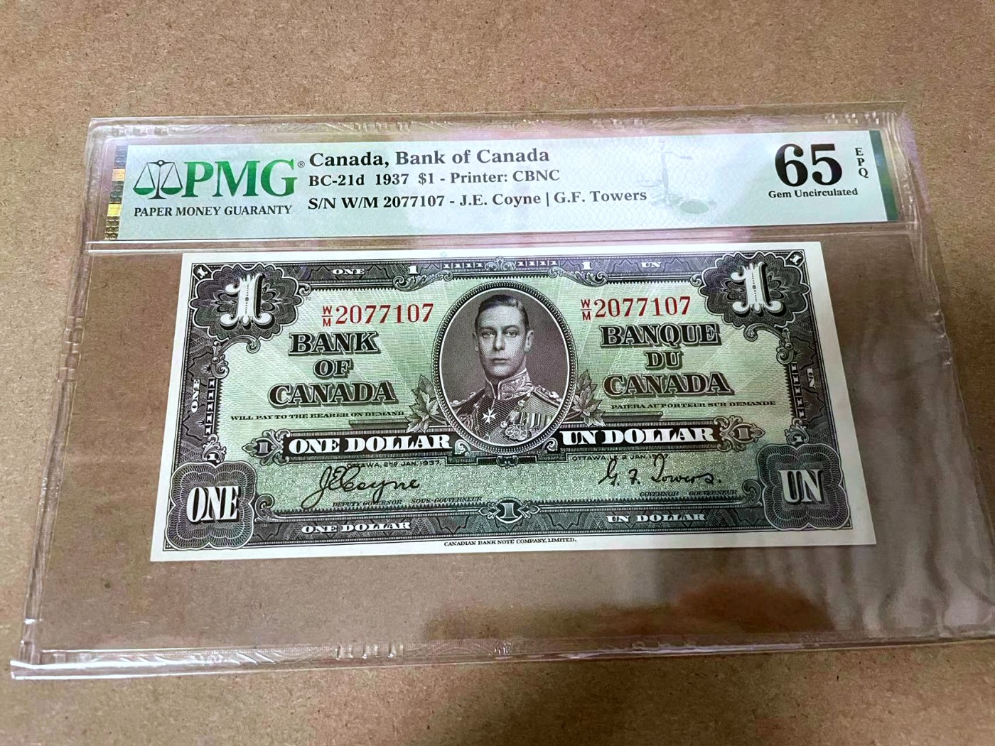 【Blue Auction】✨世界纸币精拍第414期【精】 加拿大 1937年1元 乔治六世 丰收女神 PMG65EPQ 绝品