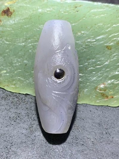 精美亚光高玉化冰飘巴西玛瑙手工俏色巧雕招财猫大桶珠一个！ - 精美亚光高玉化冰飘巴西玛瑙手工俏色巧雕招财猫大桶珠一个！
