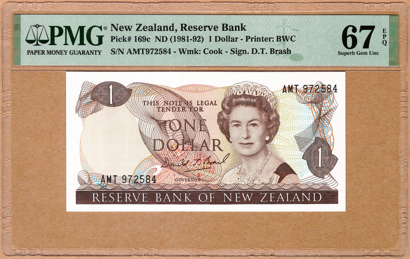【Blue Auction】✨世界纸币精拍第414期【精】 新西兰 花冠女王 1981-92年1元 PMG67EPQ