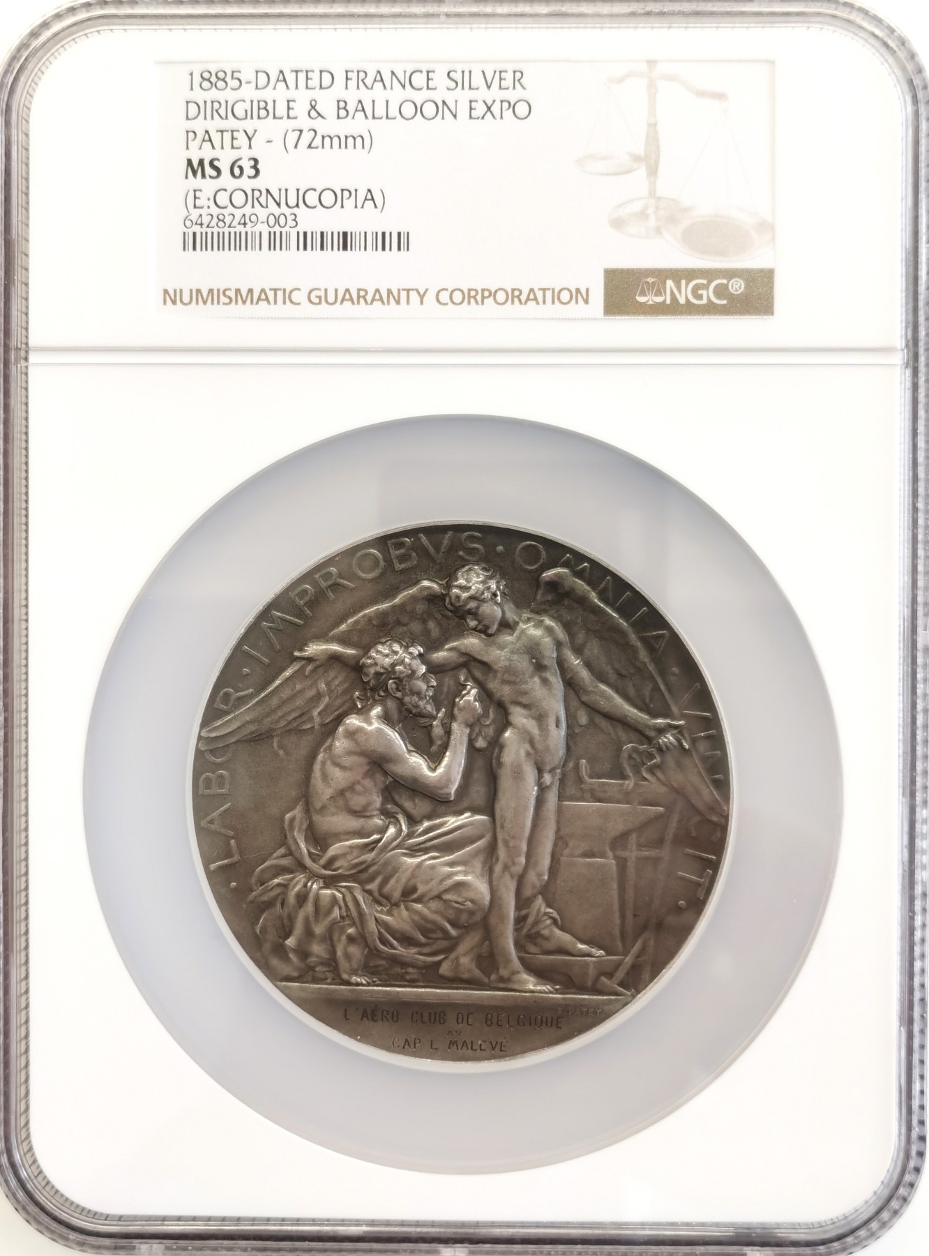 博洋堂世界钱币拍卖第084期（全场包邮） NGC MS63 法国1885年沙莱-默东飞艇实验银章 A. Patey作品 直径72mm。巴黎造币厂铸造，多见铜与镀银版，银版10年难得一见