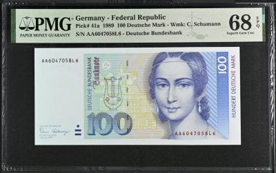 《张总收藏》133期-新年外币荟萃 - 德国1989年初版100马克AA冠PMG68E亚军分 冠军69分仅3张 德国女钢琴家作曲家克拉拉.舒曼