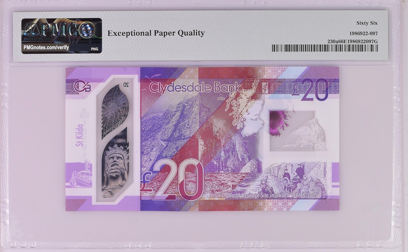 收藏联盟Quantum Auction 第316期拍卖  苏格兰克莱斯戴尔银行2019年20镑 PMG66 国王罗伯特.布鲁斯