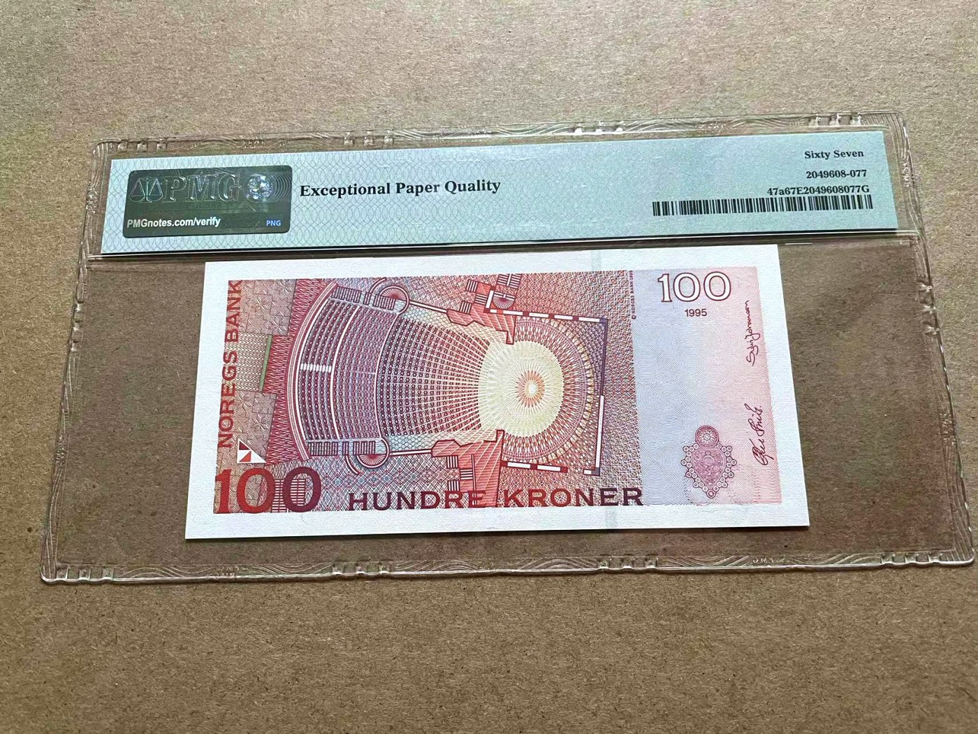 【Blue Auction】✨世界纸币精拍第415期——北欧&中欧专场 【a版】挪威 1995-98年100克朗 PMG67EPQ  