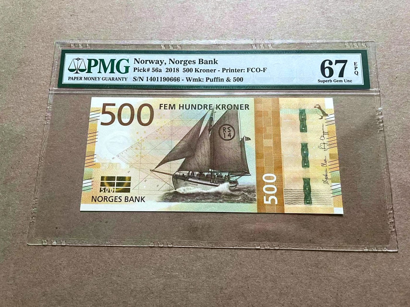 【Blue Auction】✨世界纸币精拍第415期——北欧&中欧专场 【666豹子号】挪威 2018年500克朗 PMG67EPQ 