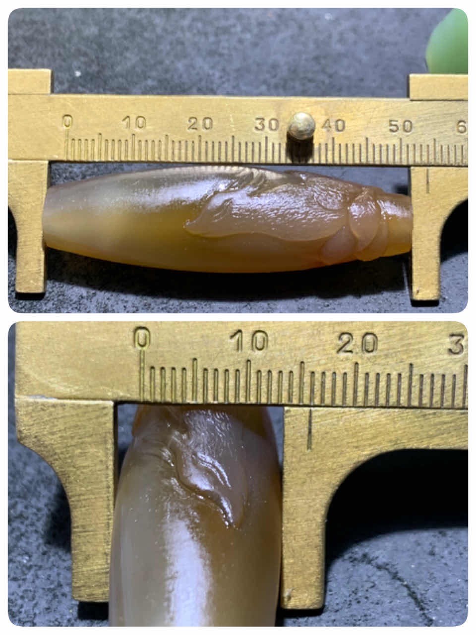 精美亚光高玉化千层纹巴西玛瑙手工俏色巧雕灵狐大桶珠一个