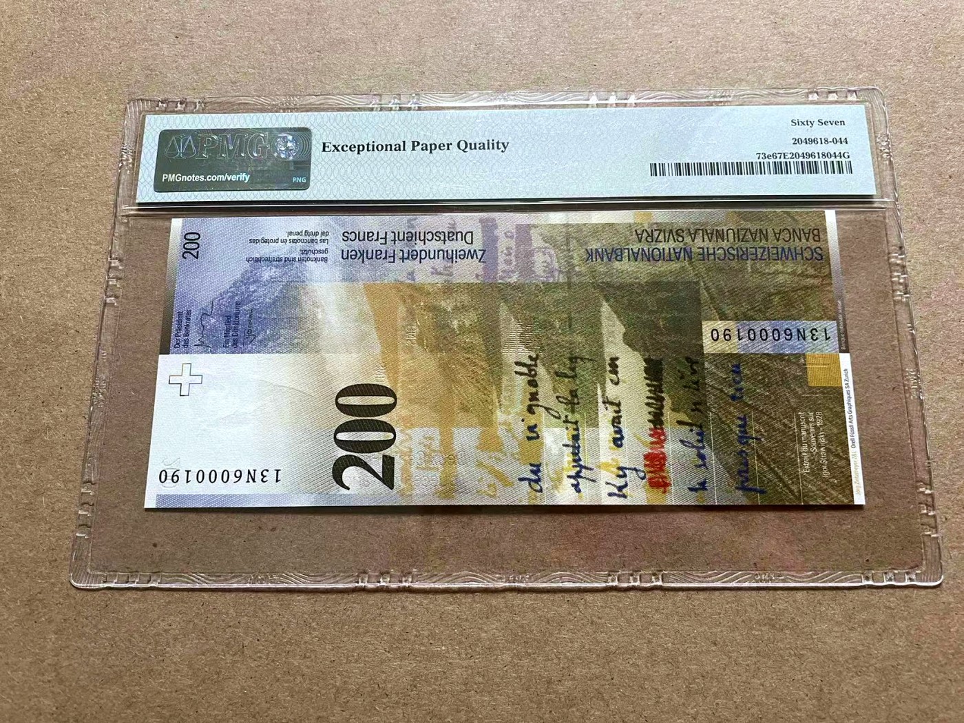 【Blue Auction】✨世界纸币精拍第415期——北欧&中欧专场 【倒置号】瑞士 2013年200法郎 PMG67EPQ 