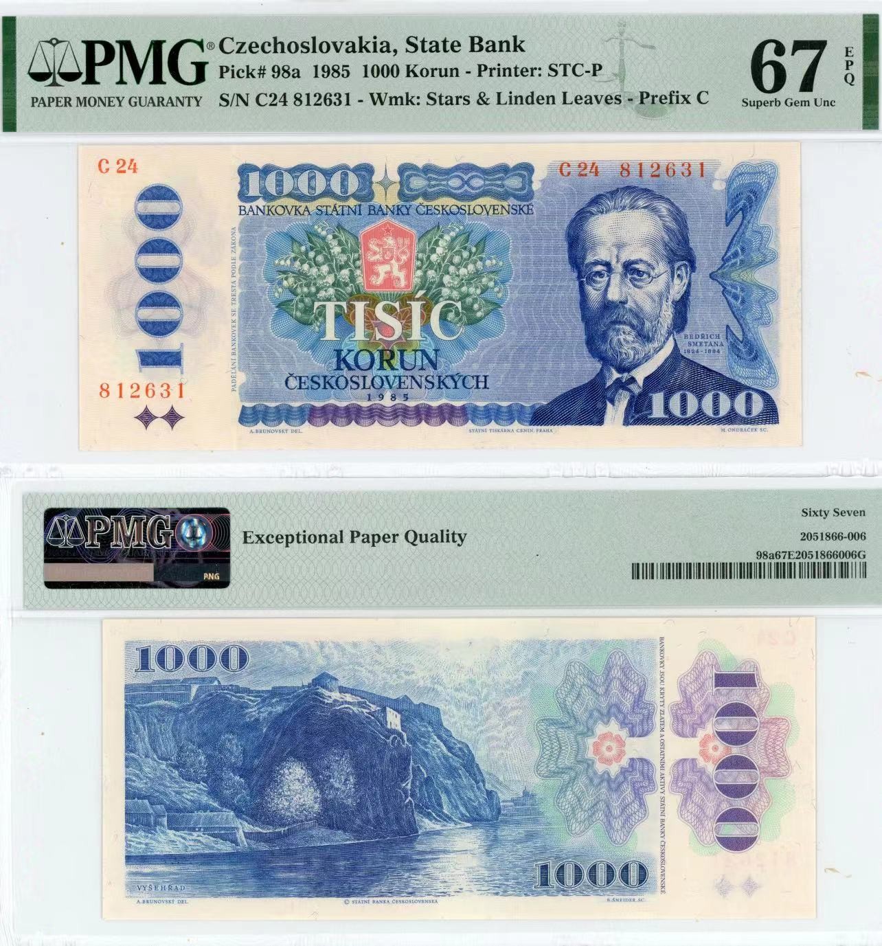 【Blue Auction】✨世界纸币精拍第415期——北欧&中欧专场 【无47】捷斯 1985年1000克朗 PMG67EPQ 