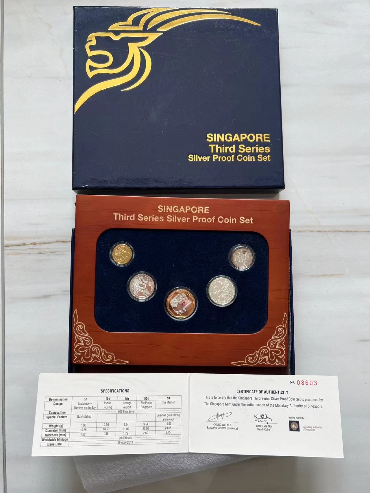 【币观天下】第2期钱币低佣金秒杀专场全场三件以上包邮 新加坡2013年第三版全银精制币 实际发行量8000套 