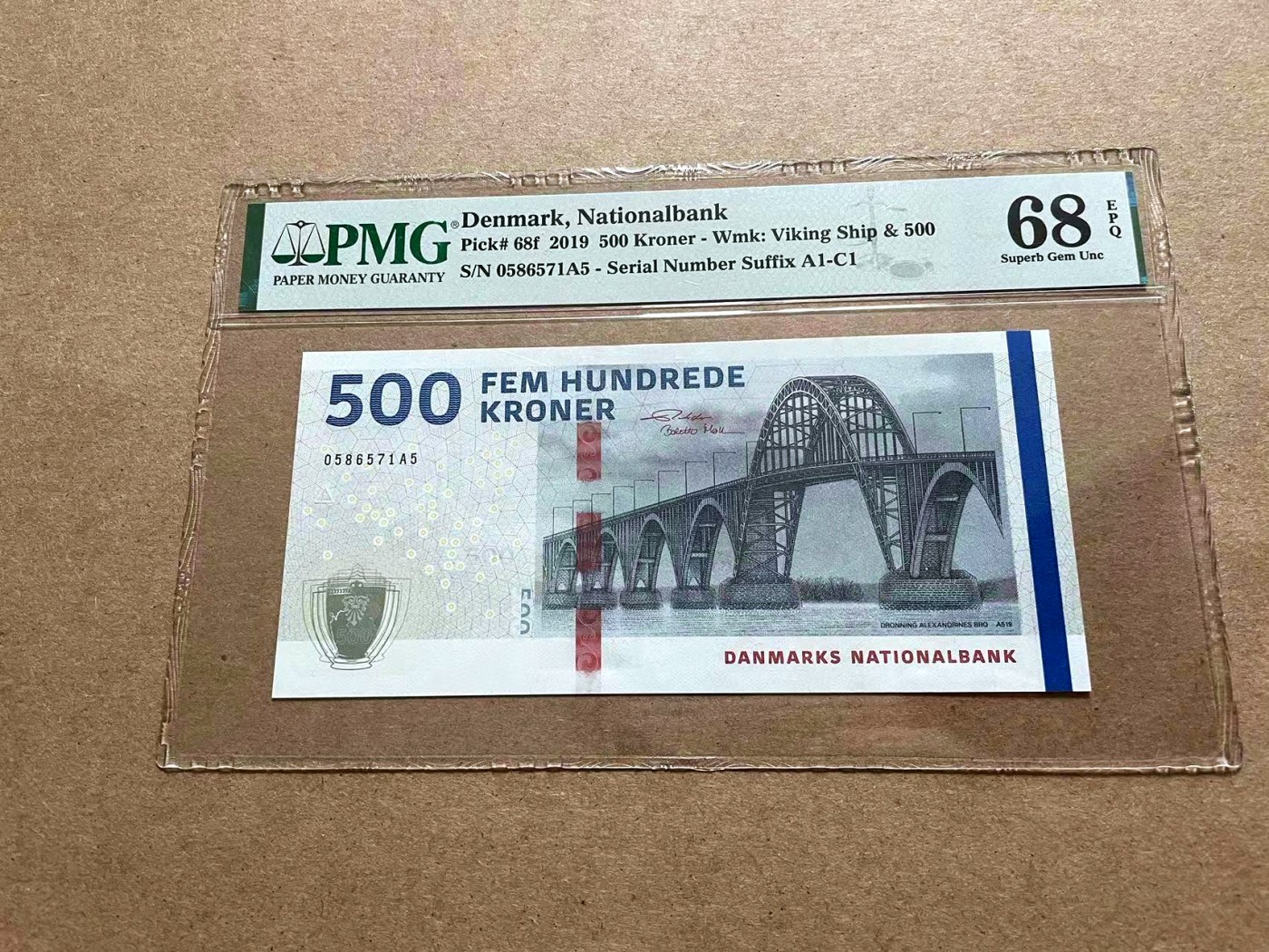【Blue Auction】✨世界纸币精拍第415期——北欧&中欧专场 丹麦 2019年500克朗 PMG68EPQ 超高分
