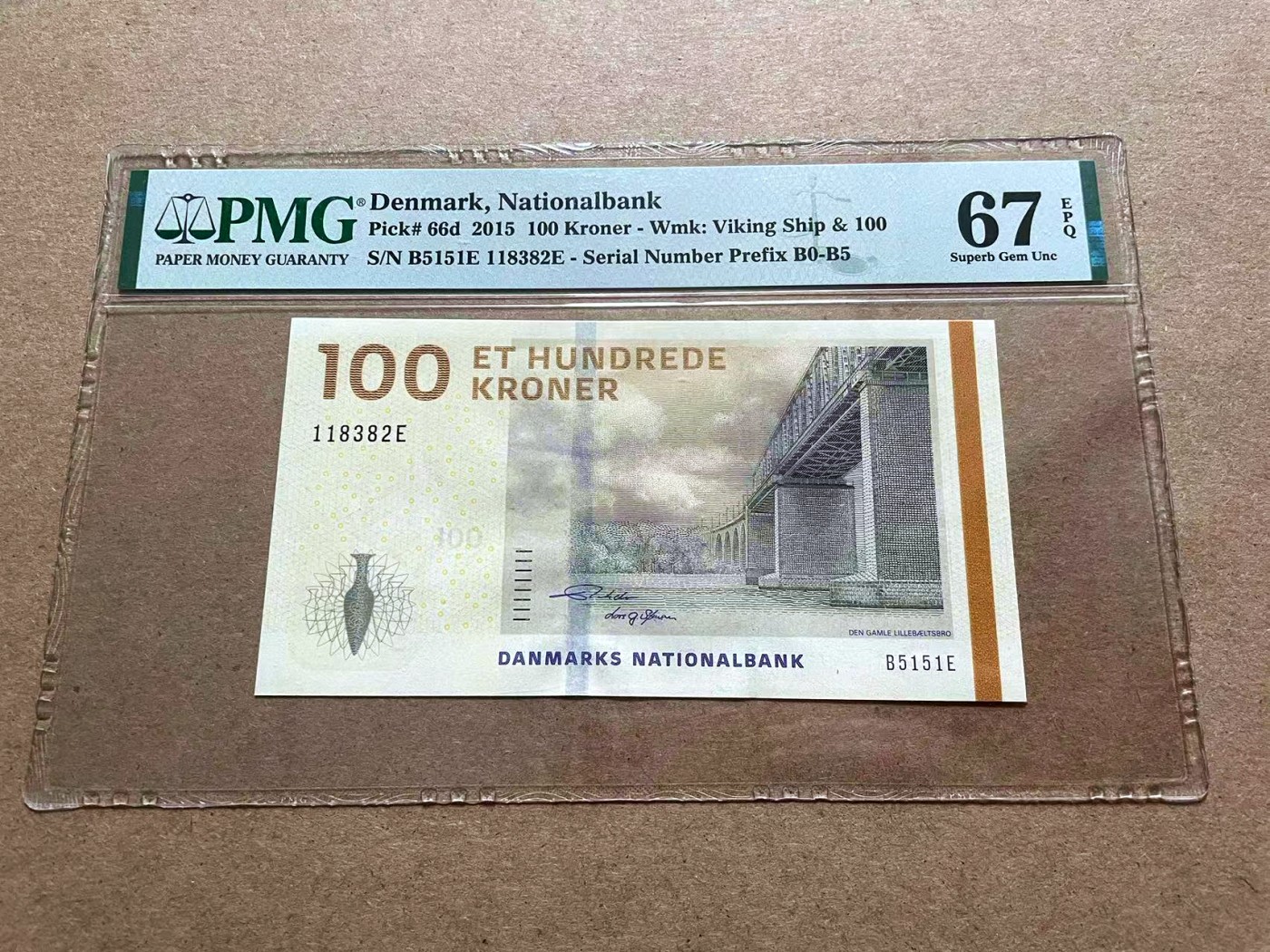 【Blue Auction】✨世界纸币精拍第415期——北欧&中欧专场 【无47】丹麦 2015年100克朗 PMG67EPQ 