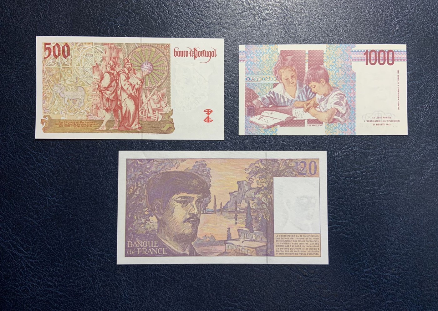 收藏联盟Quantum Auction 第316期拍卖  葡萄牙1997年500埃斯库多，法国1997年50法郎和意大利1990年1000里拉 品相全新UNC