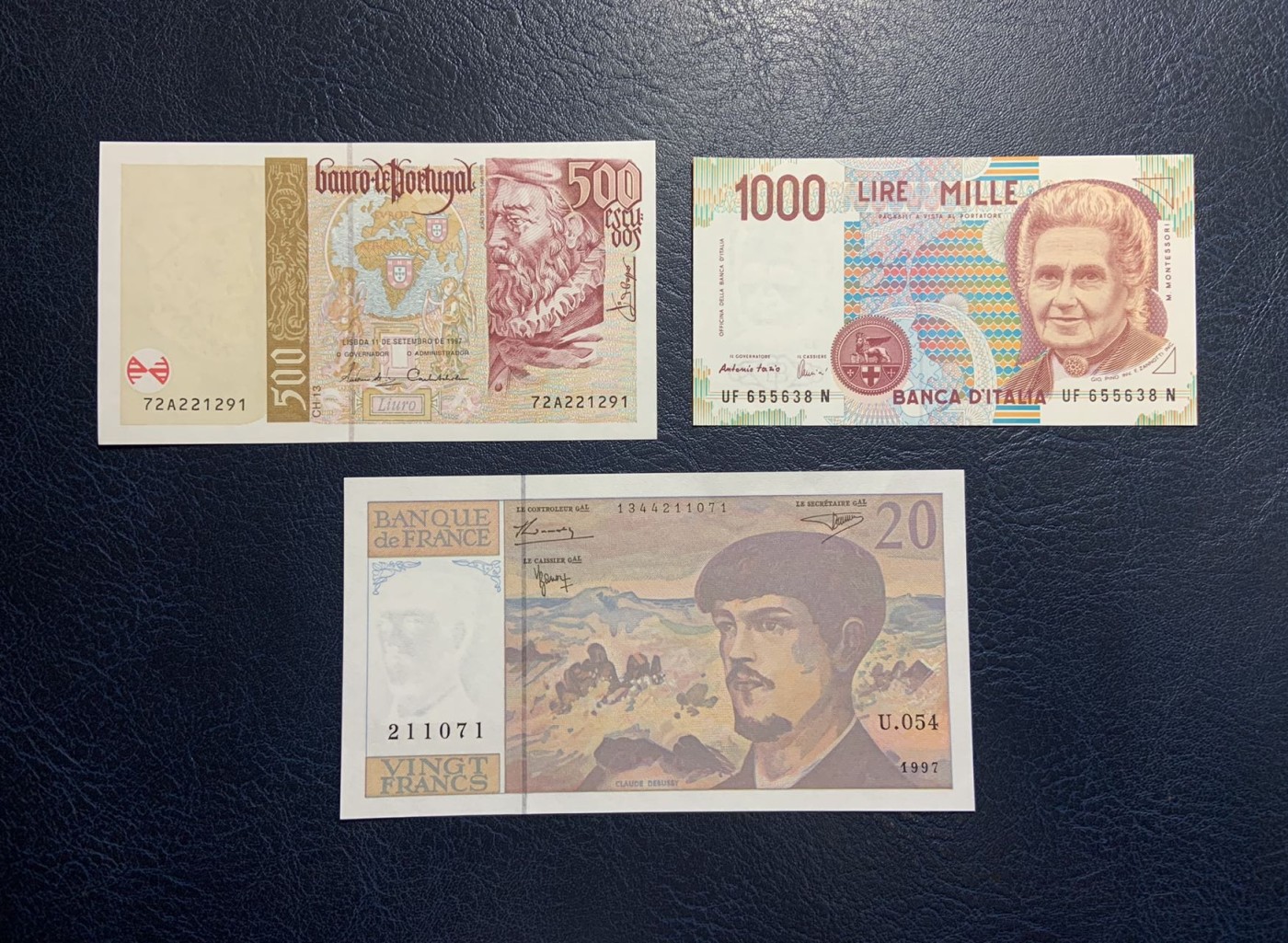 收藏联盟Quantum Auction 第316期拍卖  葡萄牙1997年500埃斯库多，法国1997年50法郎和意大利1990年1000里拉 品相全新UNC