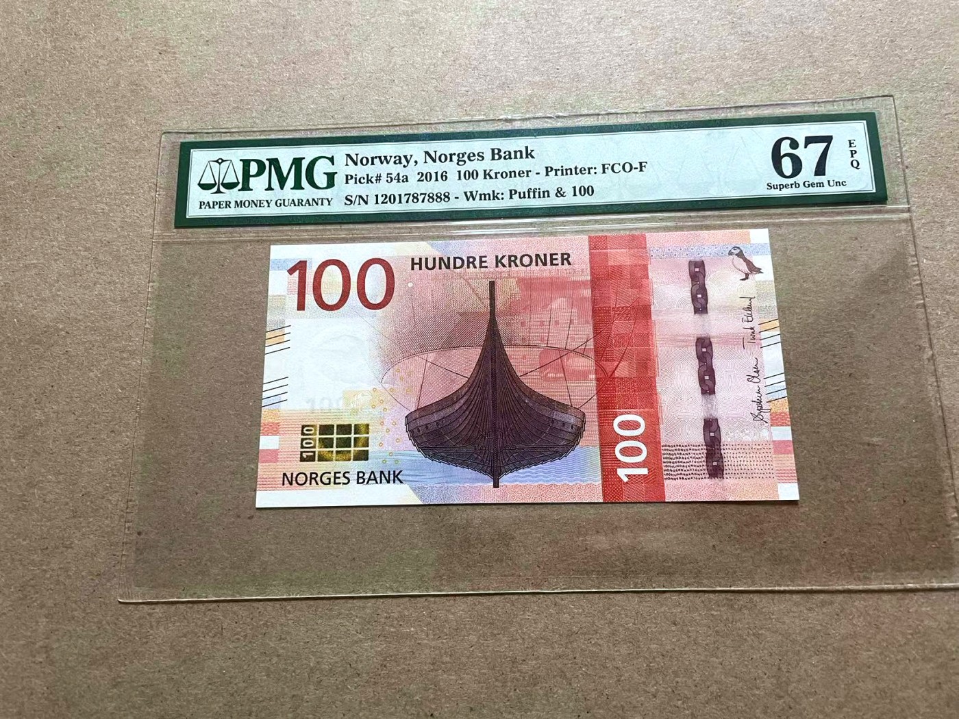【Blue Auction】✨世界纸币精拍第415期——北欧&中欧专场 【888豹子号】挪威 2016年100克朗 PMG67EPQ 